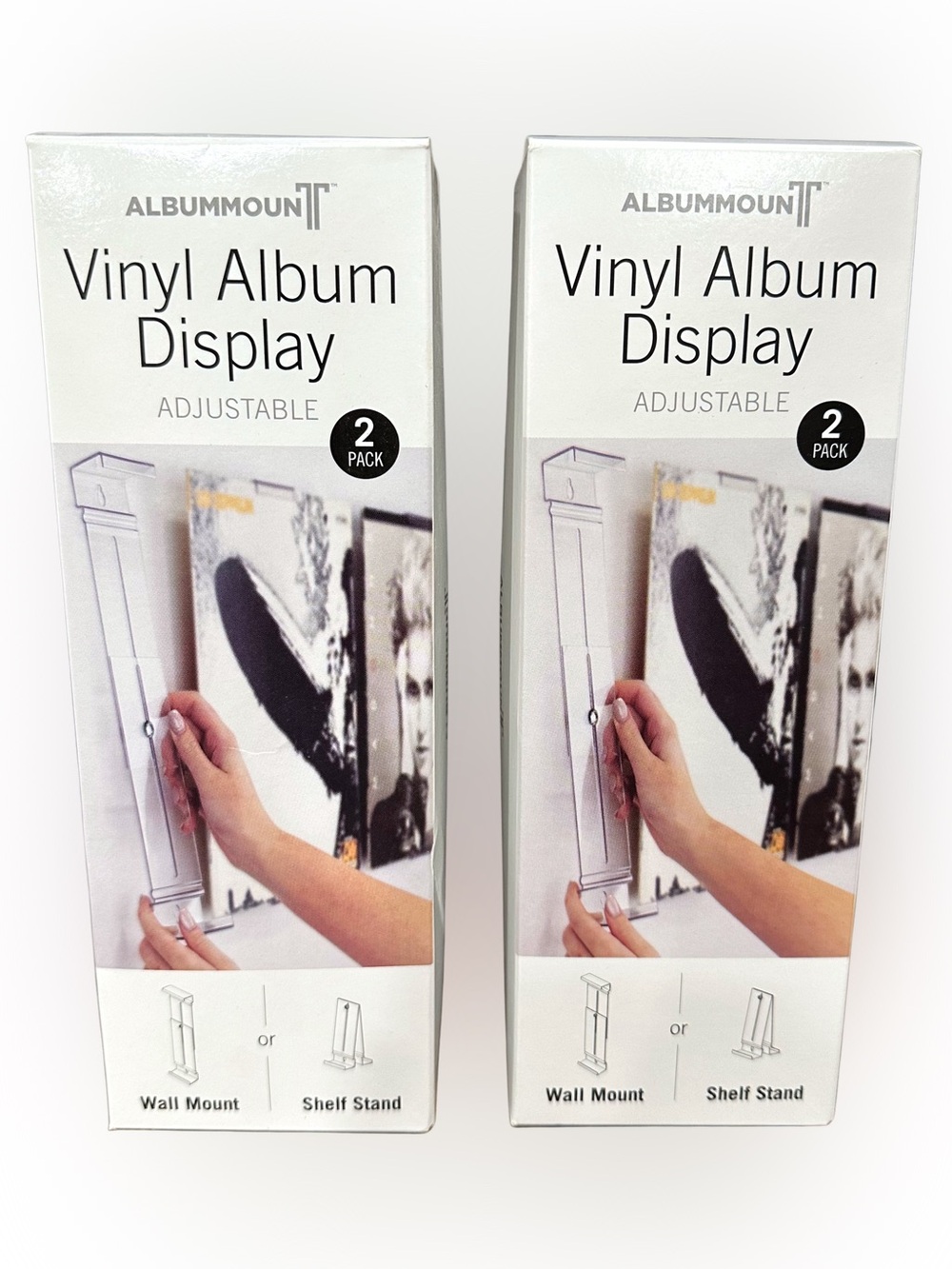 AlbumMount Vinyl Album Record Frame 2-pack Adjustable Wall Mount or Shelf Stand